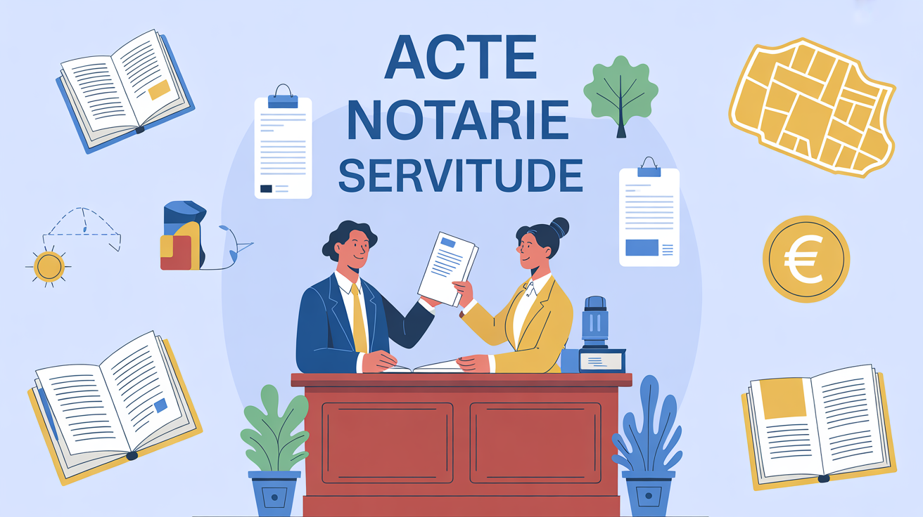illustration acte notarie servitude bureau notaire documents livres droit euro