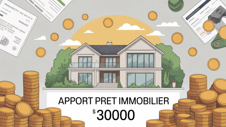 apport pret immobilier 300000 vue stylisee maison pieces monnaie