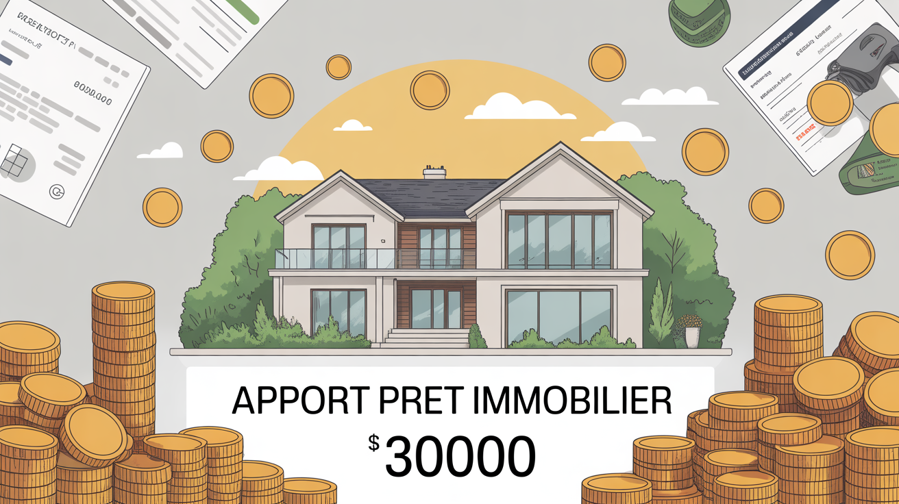 apport pret immobilier 300000 vue stylisee maison pieces monnaie