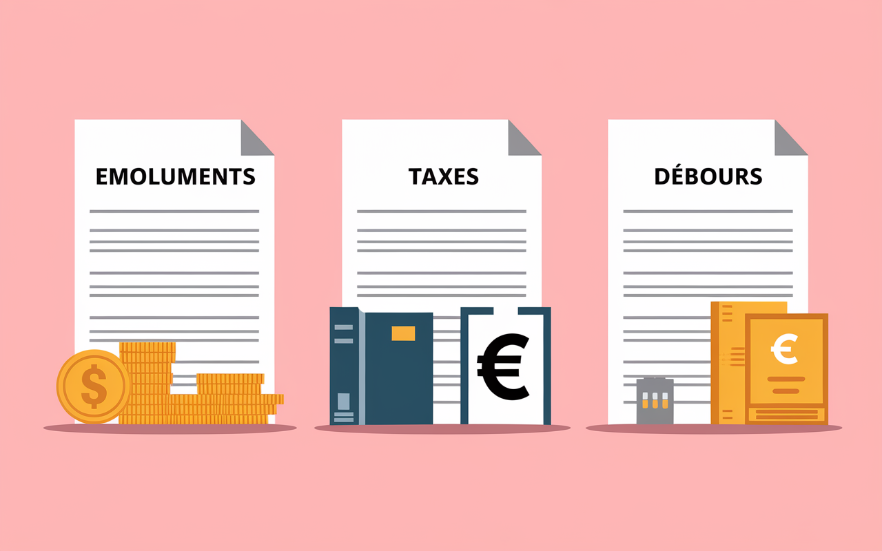 Schéma frais notaire parking emoluments taxes debours