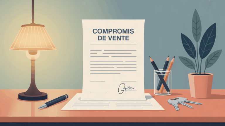 contrat immobilier compromis de vente stylisé clés stylo