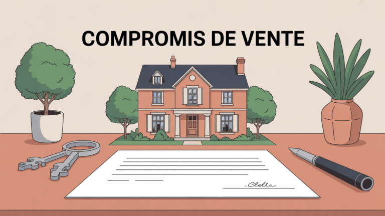 illustration compromis de vente maison familiale table clefs