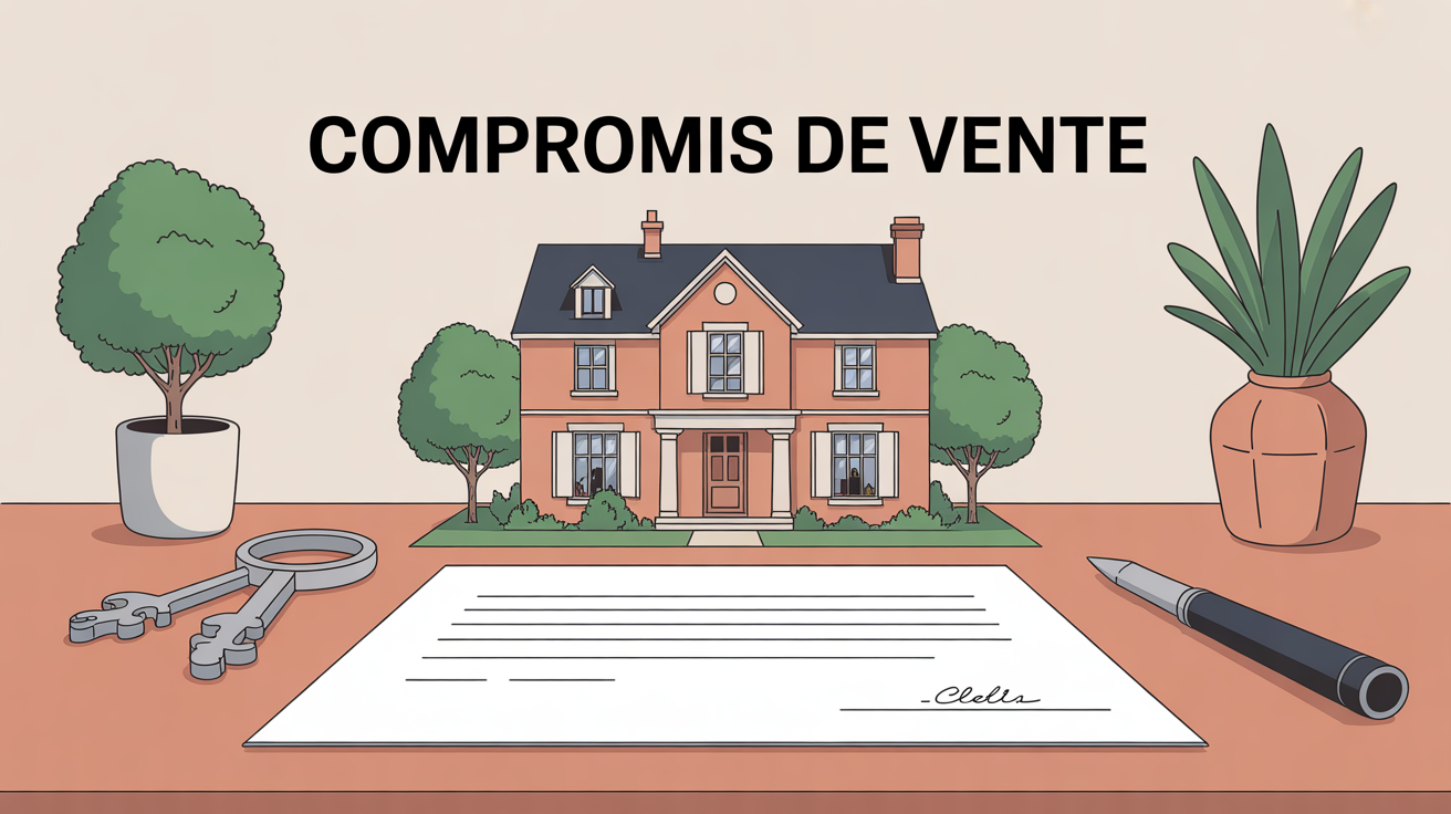 illustration compromis de vente maison familiale table clefs