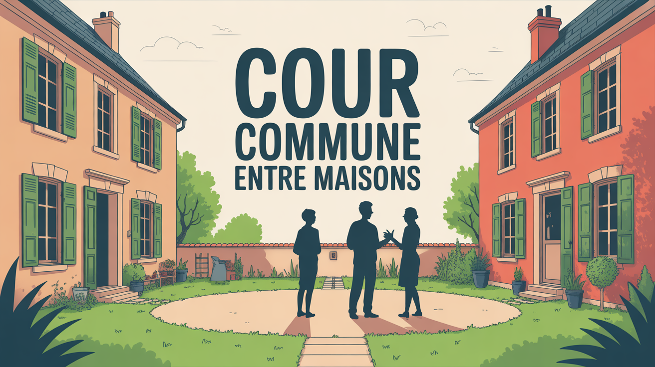 illustration cour commune entre maisons silhouettes voisins