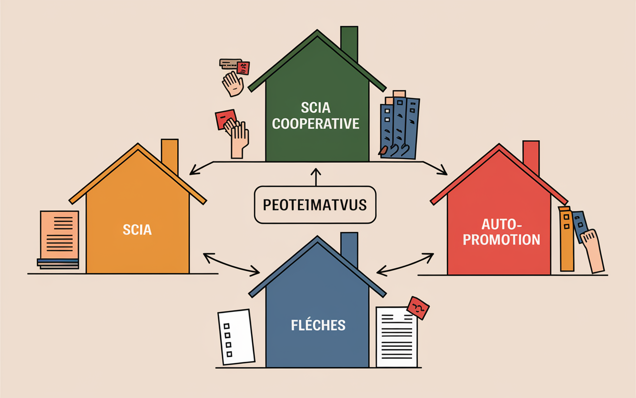Schema trois modeles SCIA cooperative autopromotion habitat participatif