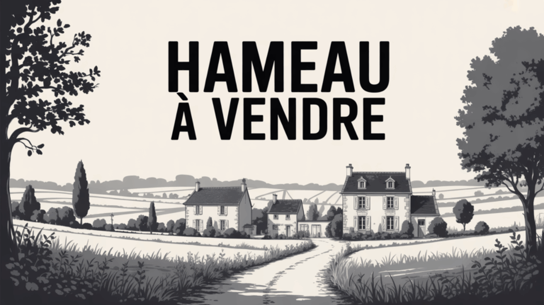 Vue panoramique stylisee d'un hameau a vendre en France