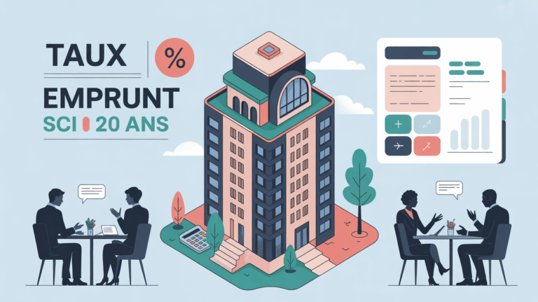 taux emprunt sci 20 ans illustration immeuble et calculatrice