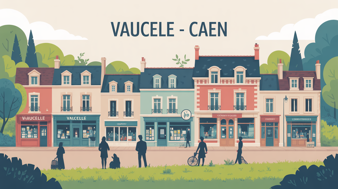 Vaucelle Caen illustration quartier village calme et commerces