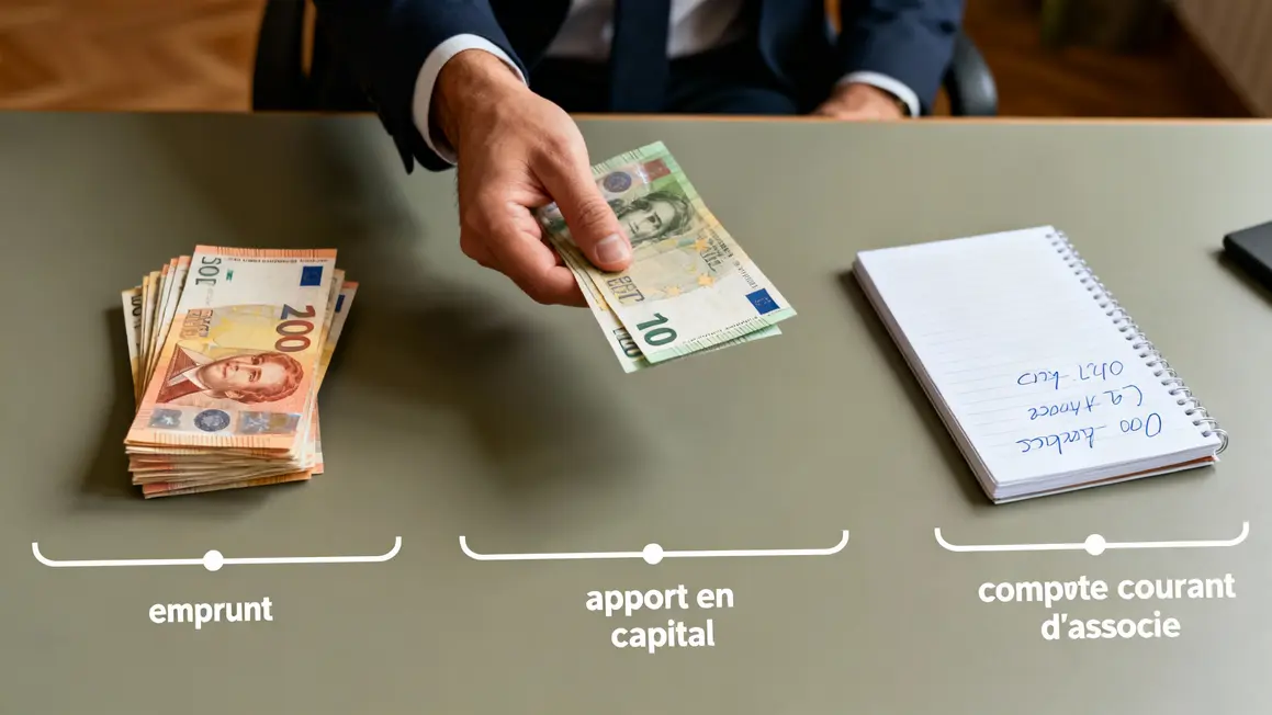 Schéma des modes de financement de SCI : emprunt, apport, compte courant