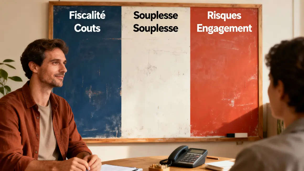 Tableau comparatif des financements SCI : fiscalité, coûts, souplesse, risques, engagement