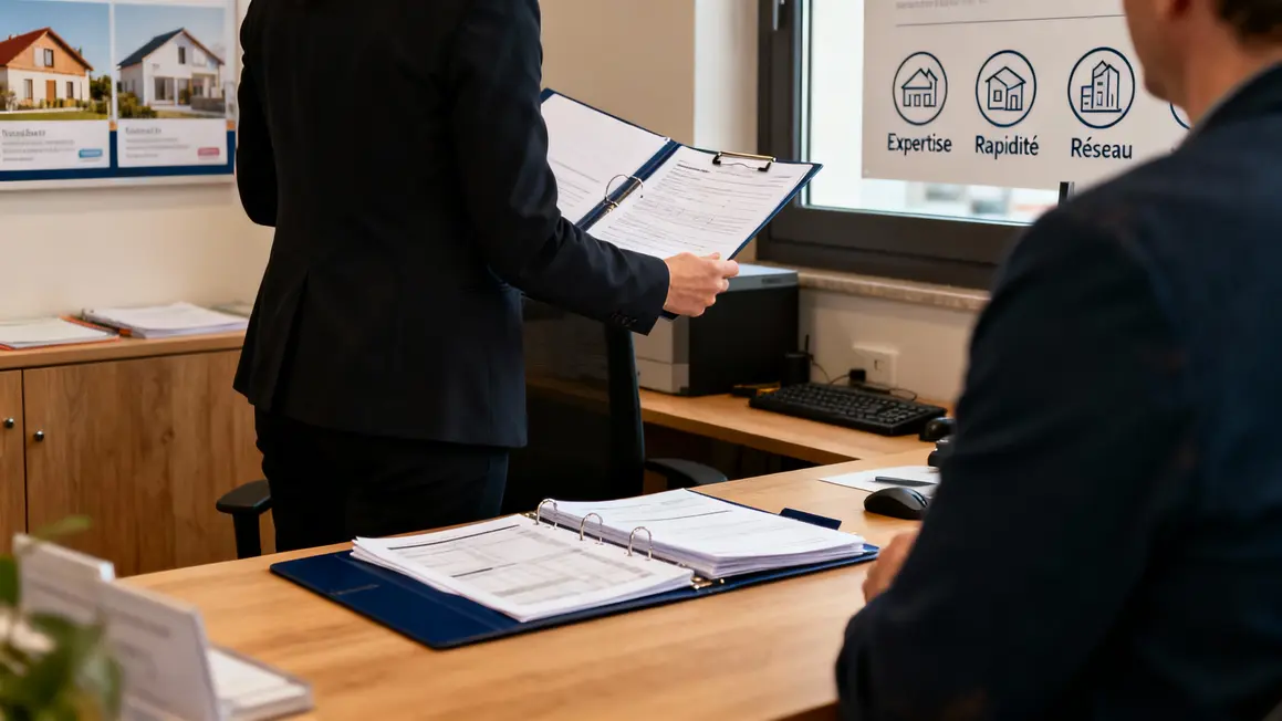 Agent immobilier présentant dossier complet en agence