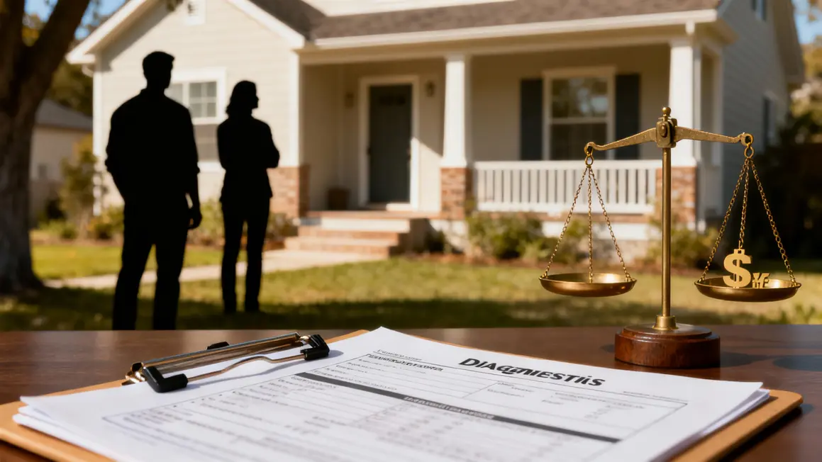 Propriétaire devant sa maison avec dossiers et diagnostics