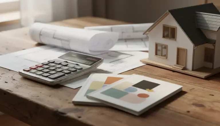 Maquette PEL CEL et calculatrice sur table, épargne logement