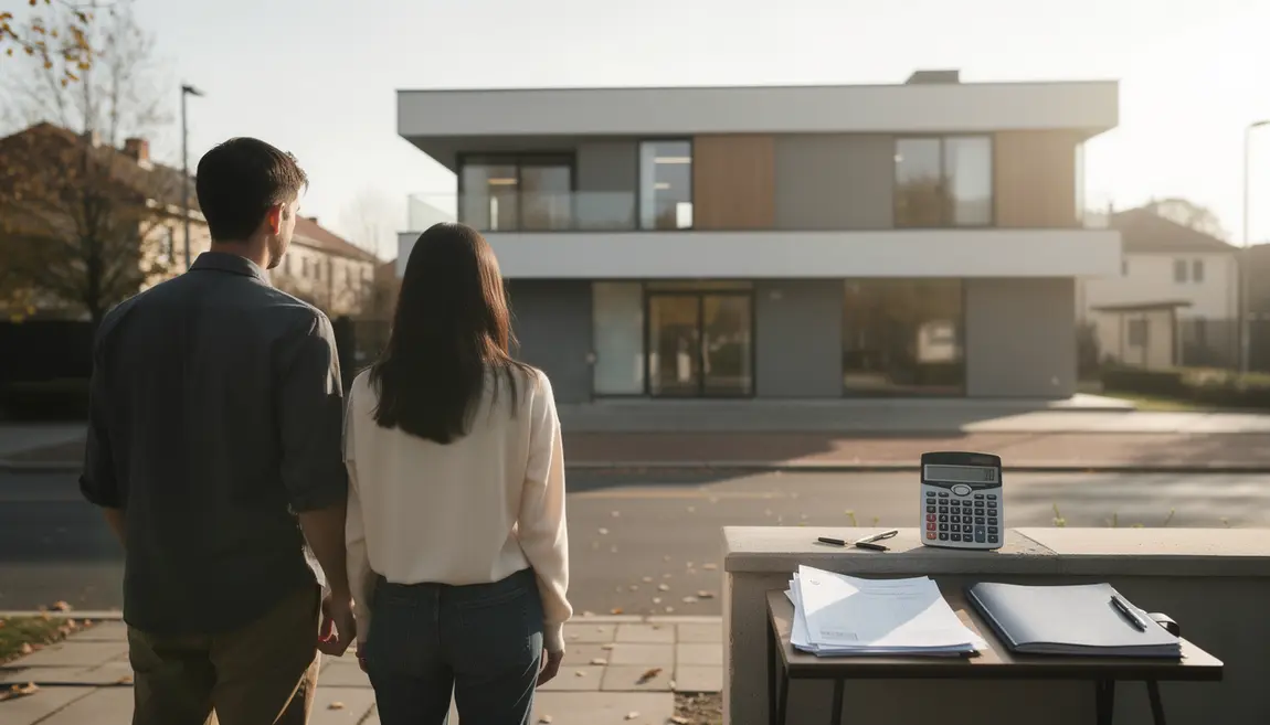 jeune couple devant agence bancaire pour pret immobilier sans apport
