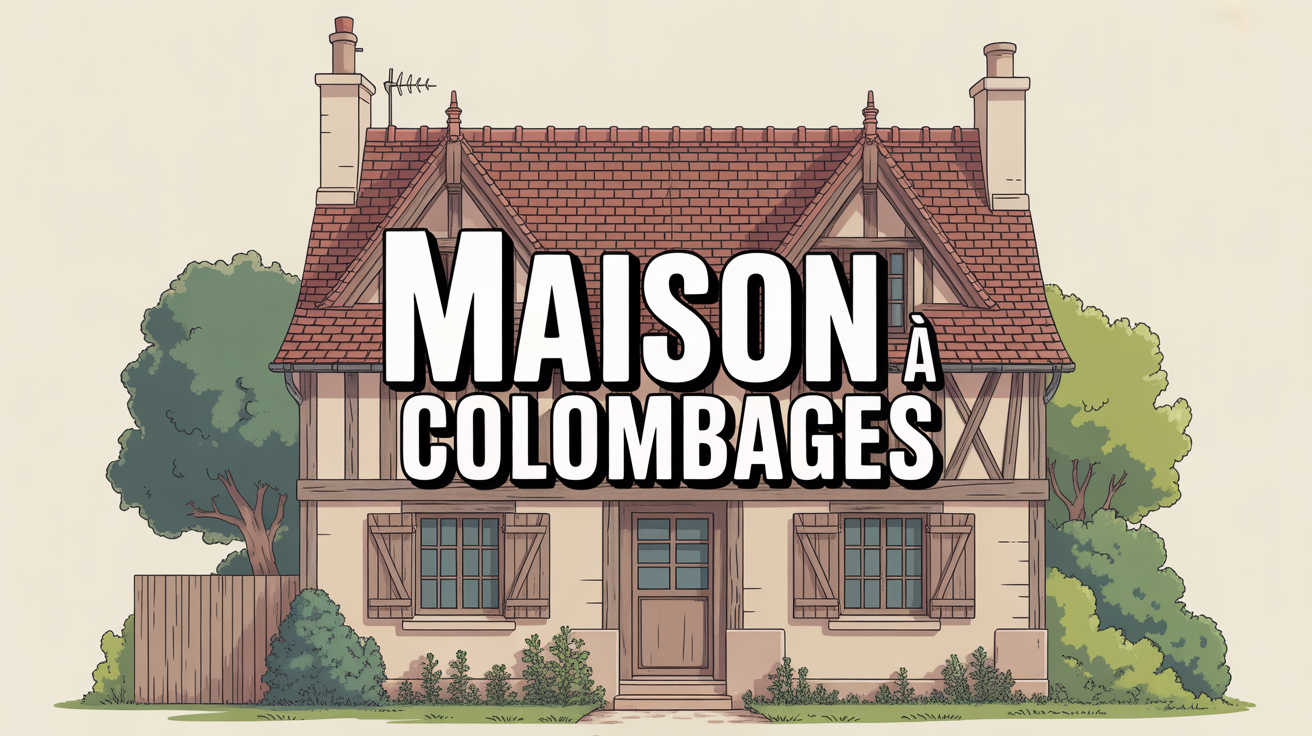 Illustration colombage maison stylisee facade bois pierre titre