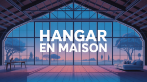 vue stylisée d'un hangar aménagé en maison moderne