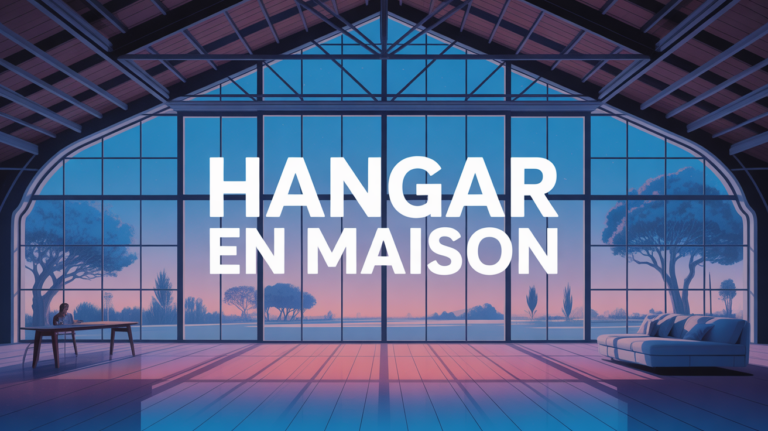 vue stylisée d'un hangar aménagé en maison moderne
