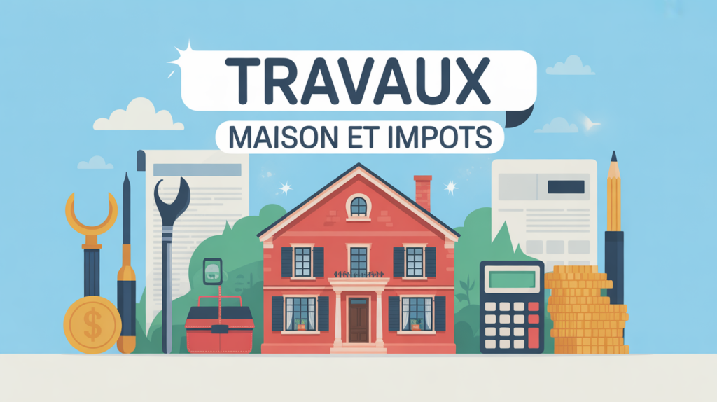 Illustration travaux maison impots outils et documents