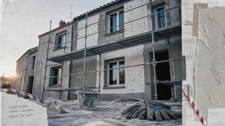 Ravalement ITE : façade avec isolation et échafaudage