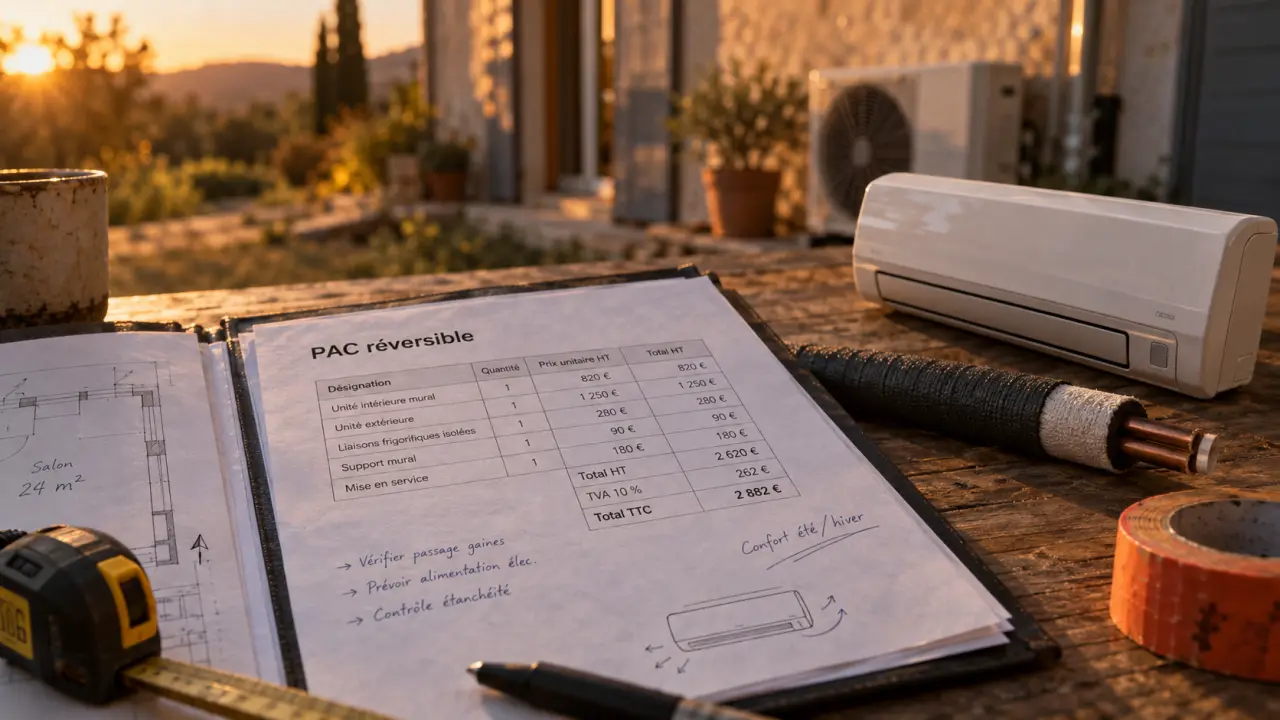 Pompe à chaleur clim réversible prix : devis PAC réversible et unité intérieure