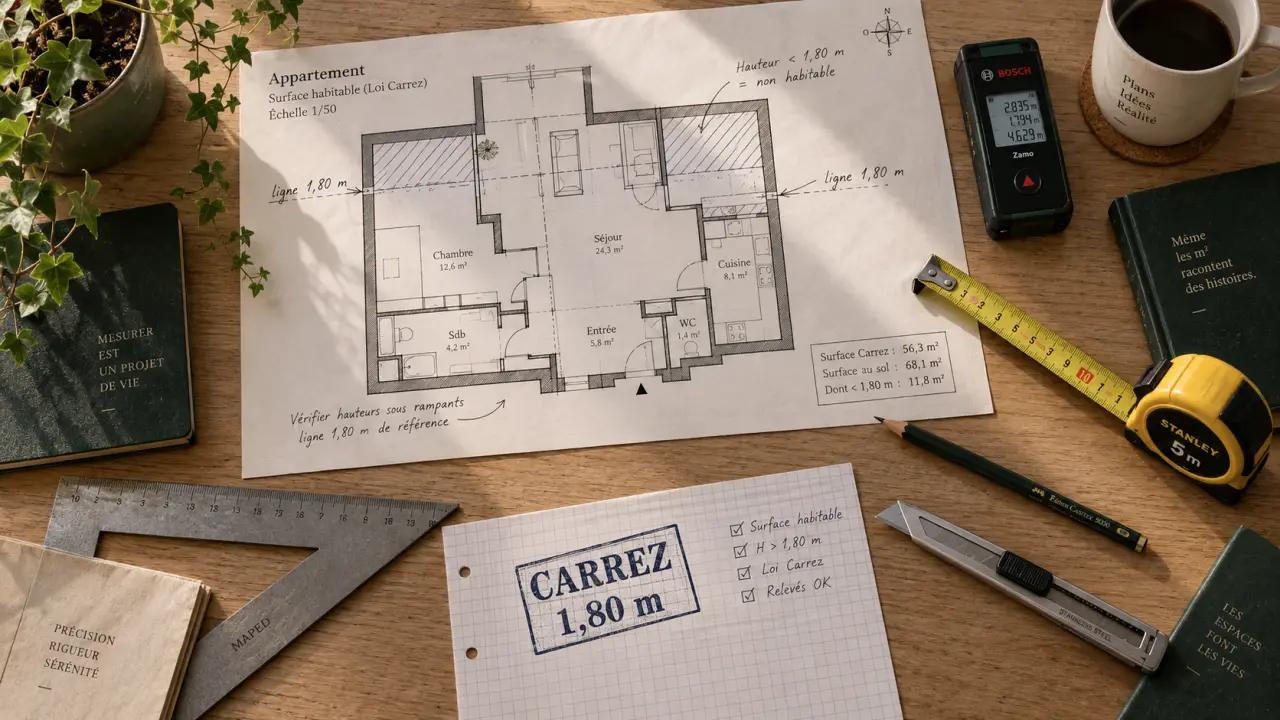 Surface chambre loi carrez : hauteur 1,80 m et calcul