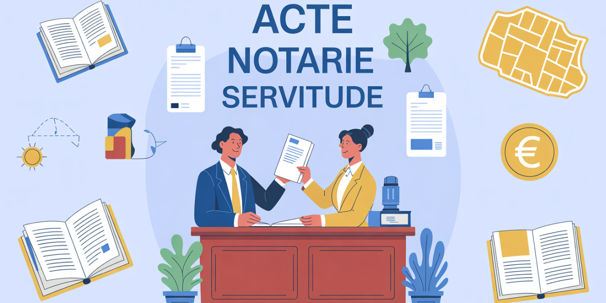 illustration acte notarie servitude bureau notaire documents livres droit euro