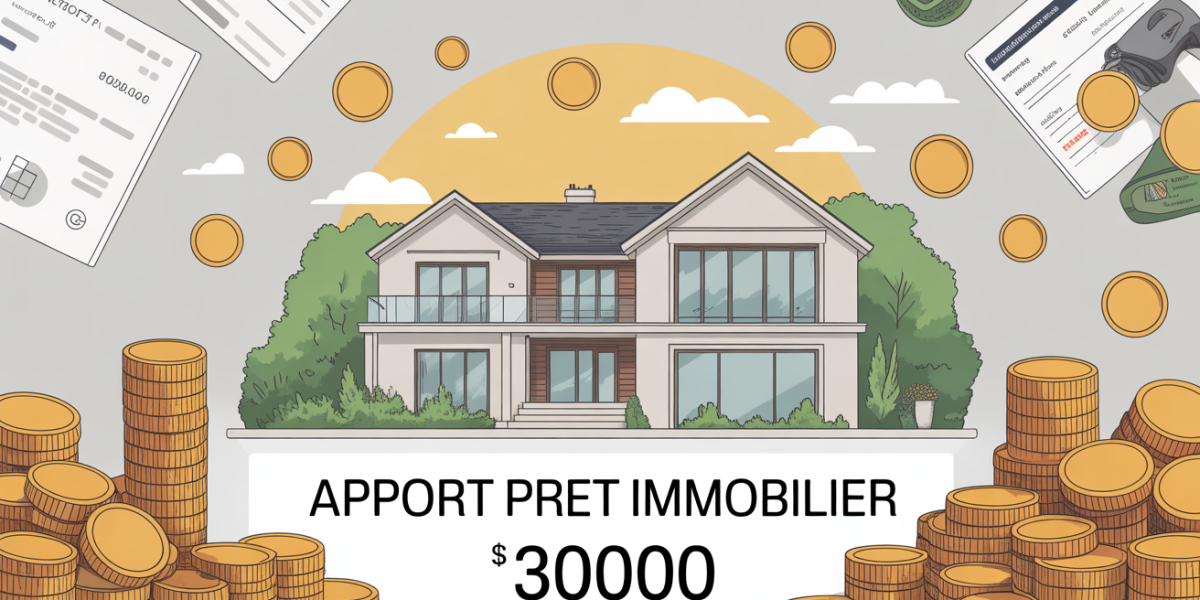 apport pret immobilier 300000 vue stylisee maison pieces monnaie