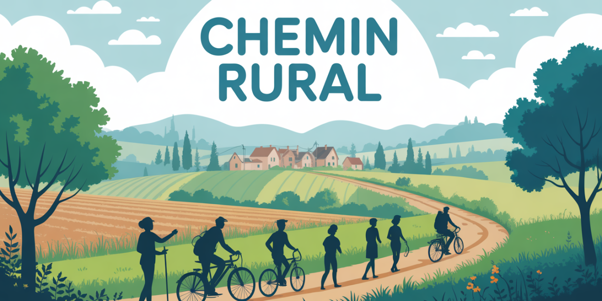 illustration chemin rural village arbres usagers