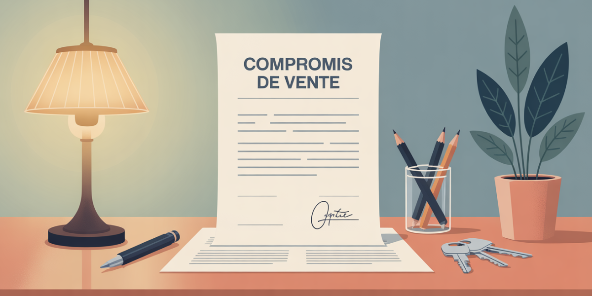 contrat immobilier compromis de vente stylisé clés stylo