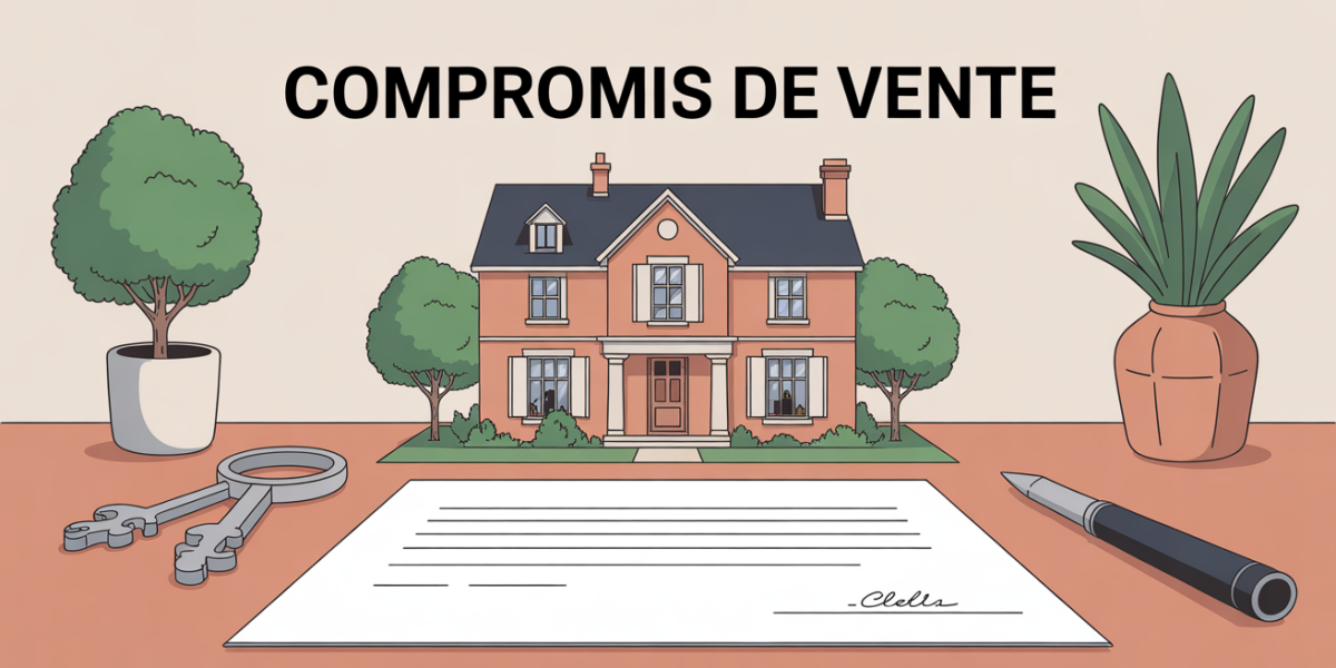 illustration compromis de vente maison familiale table clefs