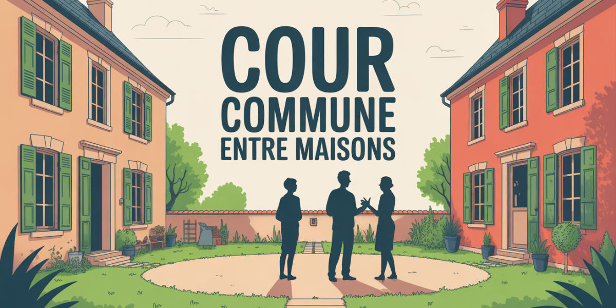 illustration cour commune entre maisons silhouettes voisins