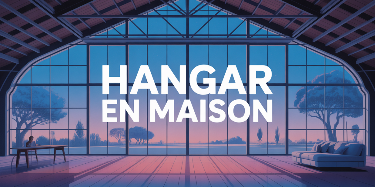 vue stylisée d'un hangar aménagé en maison moderne