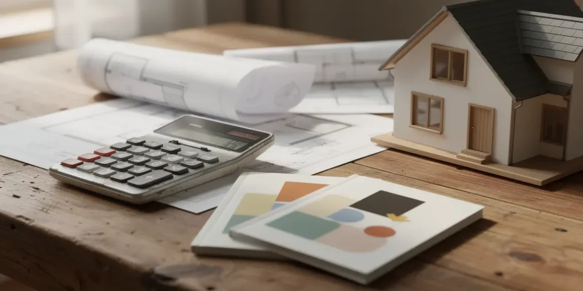 Maquette PEL CEL et calculatrice sur table, épargne logement