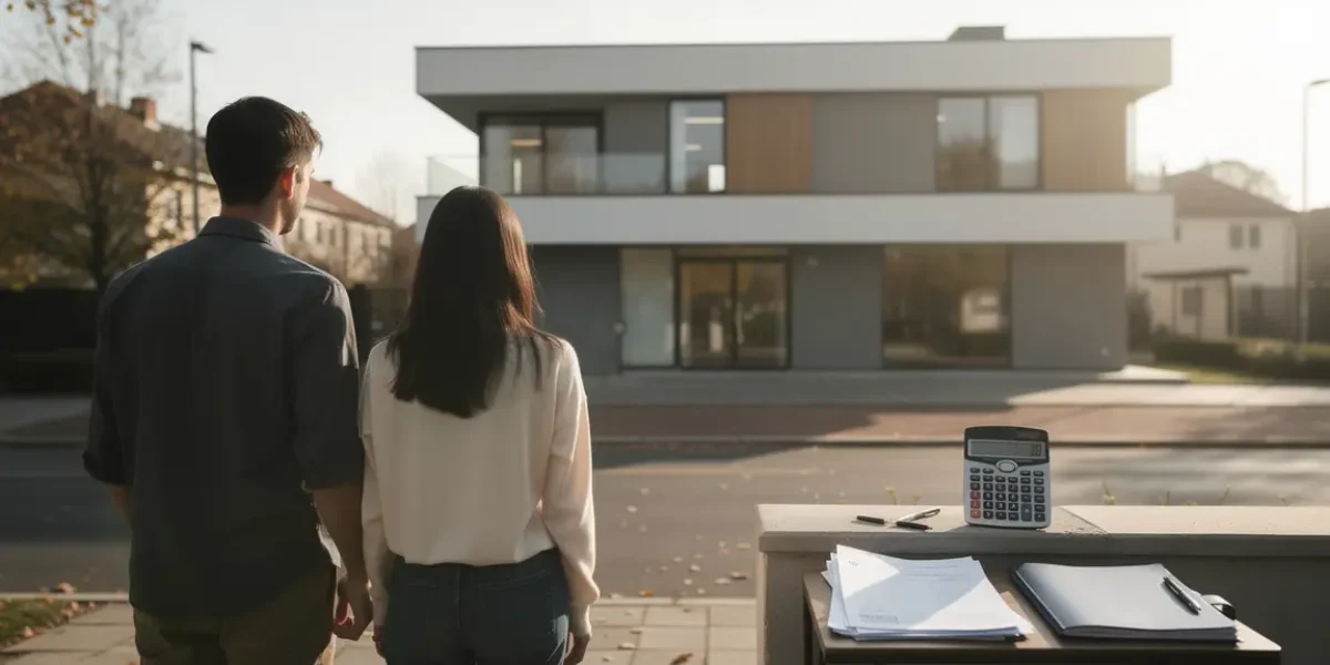 jeune couple devant agence bancaire pour pret immobilier sans apport
