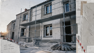 Ravalement ITE : façade avec isolation et échafaudage