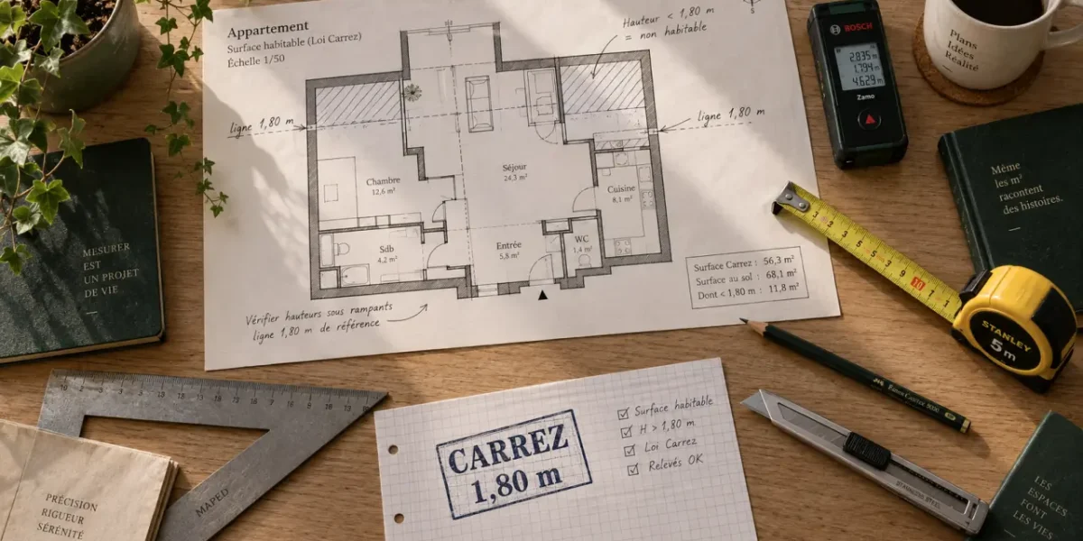 Surface chambre loi carrez : hauteur 1,80 m et calcul