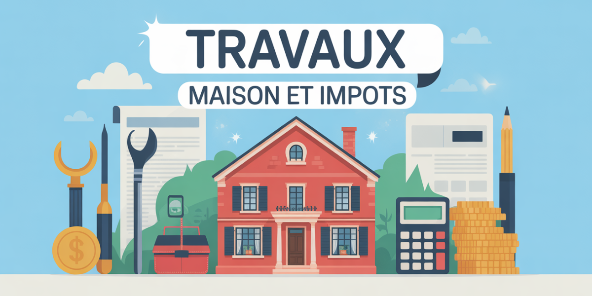 Illustration travaux maison impots outils et documents